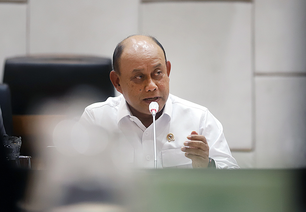 Kepala BGN Dadan Hindayana saat memberikan pemaparan. (BeritaNasional/Elvis Sendouw)