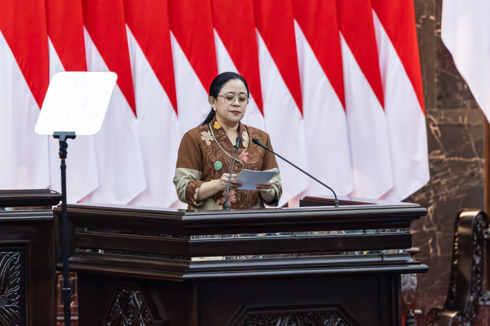 Ketua DPR Puan Maharani dalam pidato pembukaan konferensi PUIC ke-19 di Kompleks Parlemen, Senayan, Jakarta, Rabu (14/5/2025). (Foto/Dokumentasi DPR)