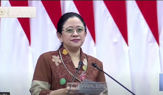 Ketua DPR RI Puan Maharani saat berpidato di pembukaan konferensi PUIC ke-19 di Kompleks Parlemen, Senayan, Jakarta, Rabu (14/5/2025). (Foto/YouTube/DPR)