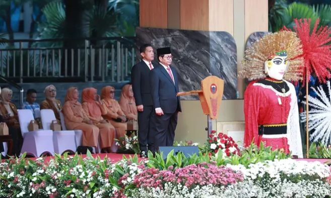 Gubernur DKI Jakarta Pramono Anung memimpin upacara peringatan Harkitnas 2025 di kompleks Balai Kota Jakarta. (BeritaNasional/instagram)