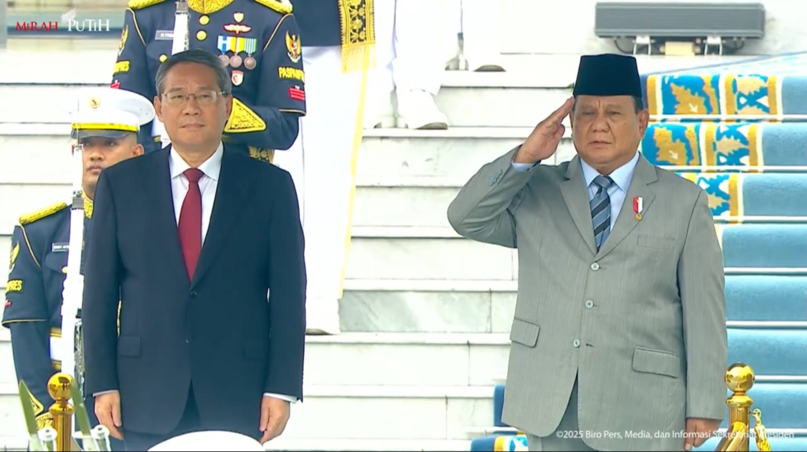Presiden Prabowo Subianto menerima kunjungan resmi Perdana Menteri China Li Qiang. (Foto/YouTube Sekretariat Presiden)