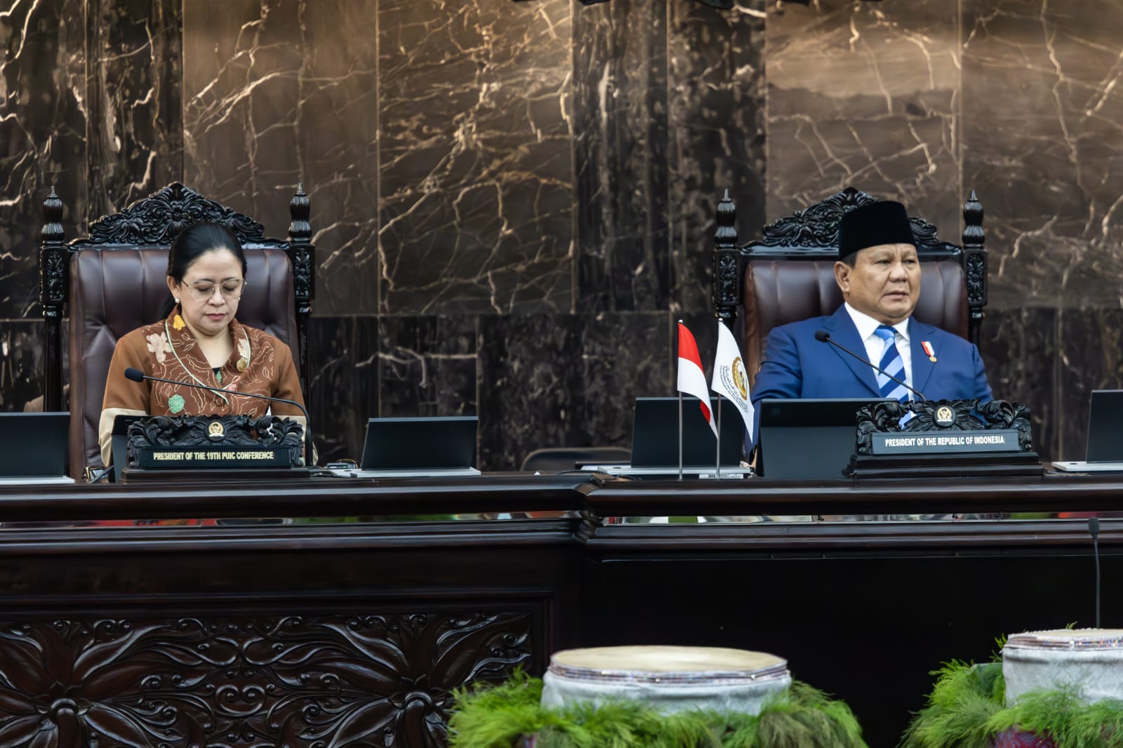 Presiden Prabowo Subianto saat menghadiri pembukaan konferensi PUIC ke-19 di Kompleks Parlemen, Senayan, Jakarta, Rabu (14/5/2025). (Foto/Dokumentasi DPR)