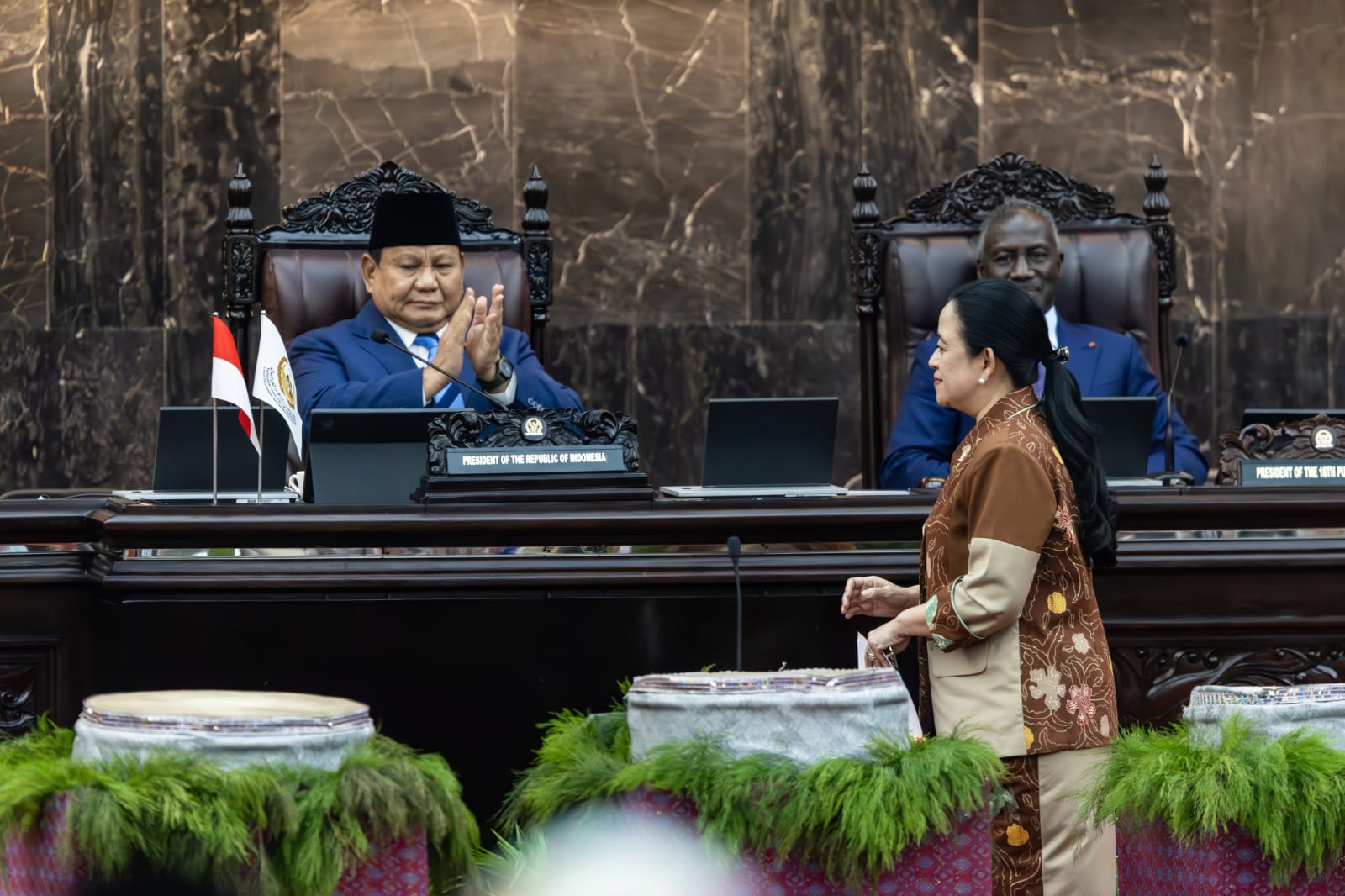 Presiden Prabowo Subianto saat menghadiri pembukaan konferensi PUIC ke-19 di Kompleks Parlemen, Senayan, Jakarta, Rabu (14/5/2025). (Foto/Dokumentasi DPR)