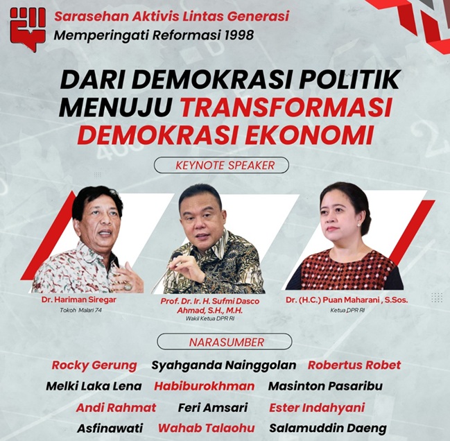 Sufmi Dasco, Puan, Hariman hingga Rocky Gerung Hadiri Sarasehan Aktivis 98. (Foto/istimewa).