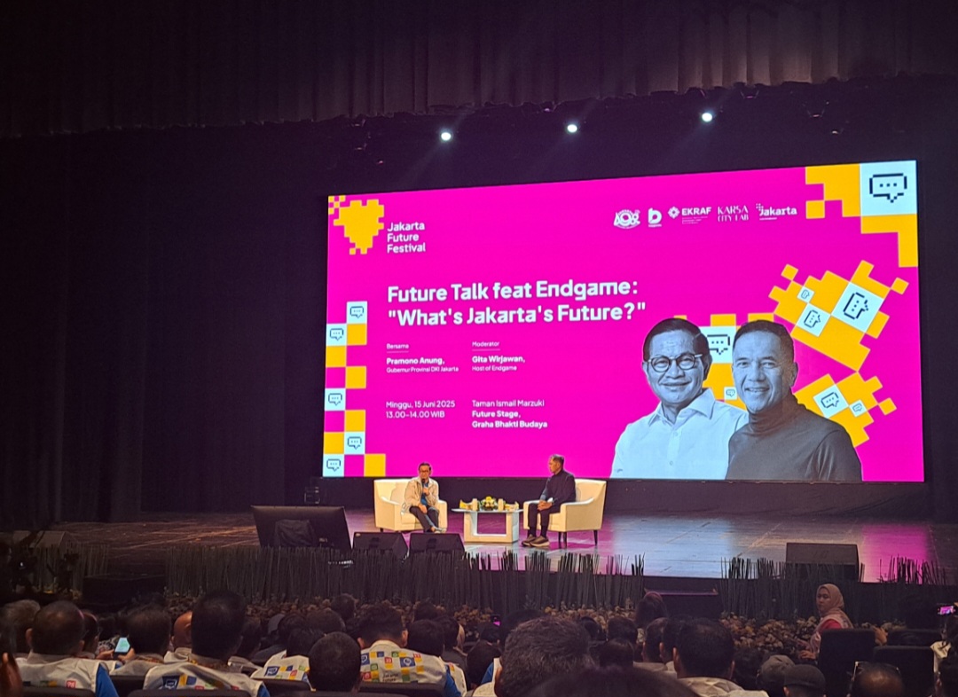 Gubernur DKI Pramono Anung menjadi pembicara Jakarta Future Festival TIM Jakarta Pusat, Minggu (15/6/2025) (BeritaNasional/Lydia)