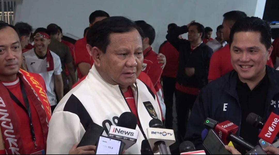 Presiden Prabowo Subianto usai menonton laga Timnas Indonesia. (BeritaNasional/Harits).