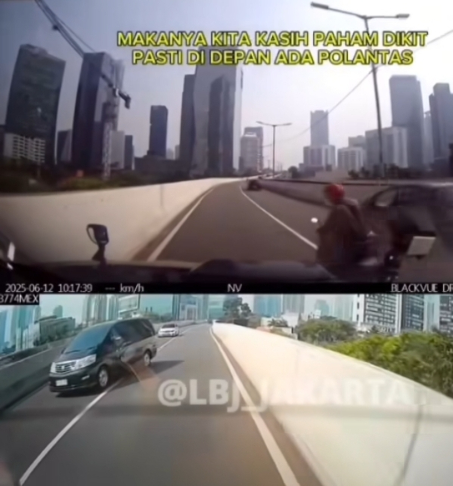 Video viral pemobil beri teguran ke pemotor yang bandel di JLNT Casablanca. (Foto/Instagram)