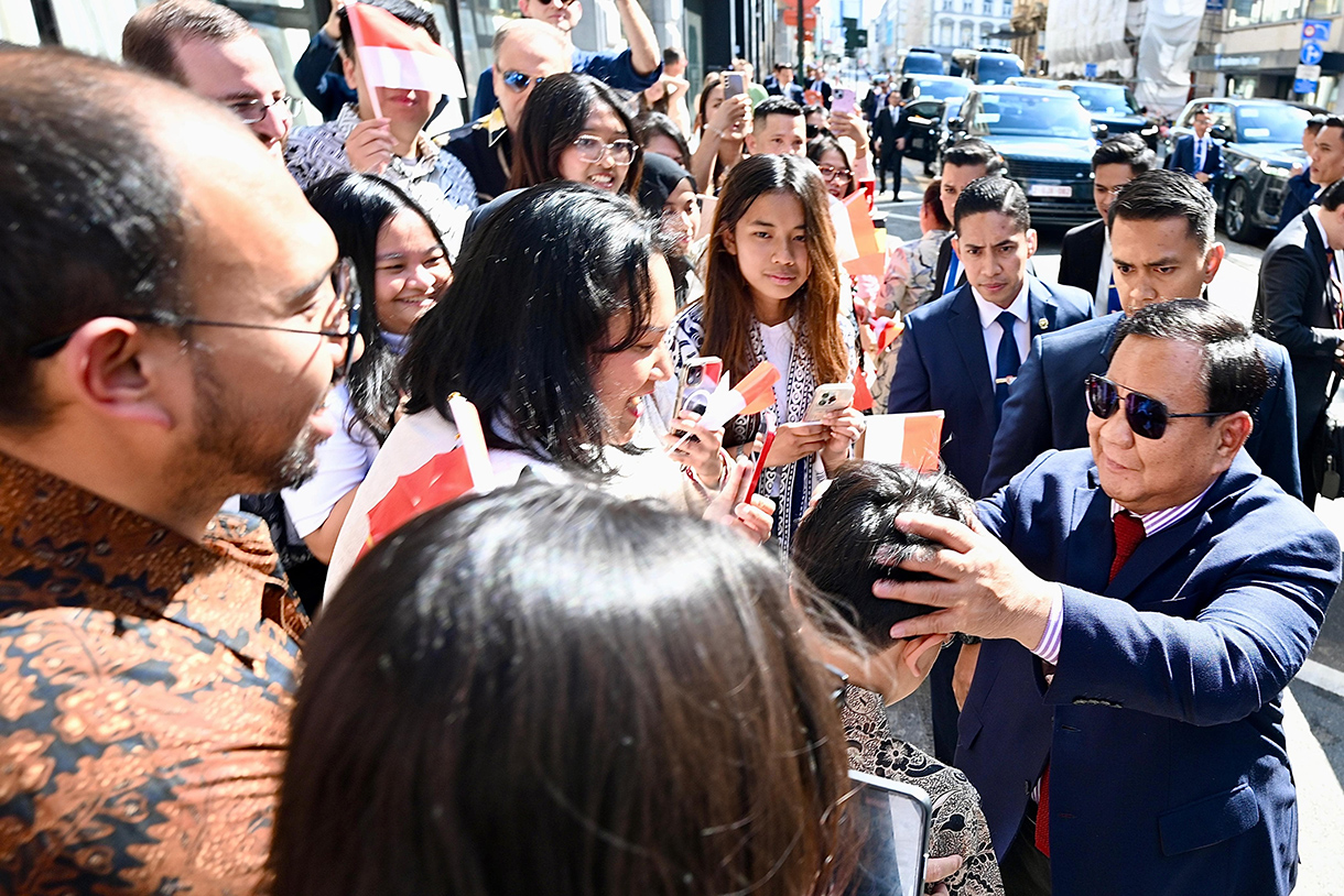 Presiden Republik Indonesia, Prabowo Subianto, tiba di Bandara Udara Brussel pada Sabtu (12/7/2025).(Biropers)