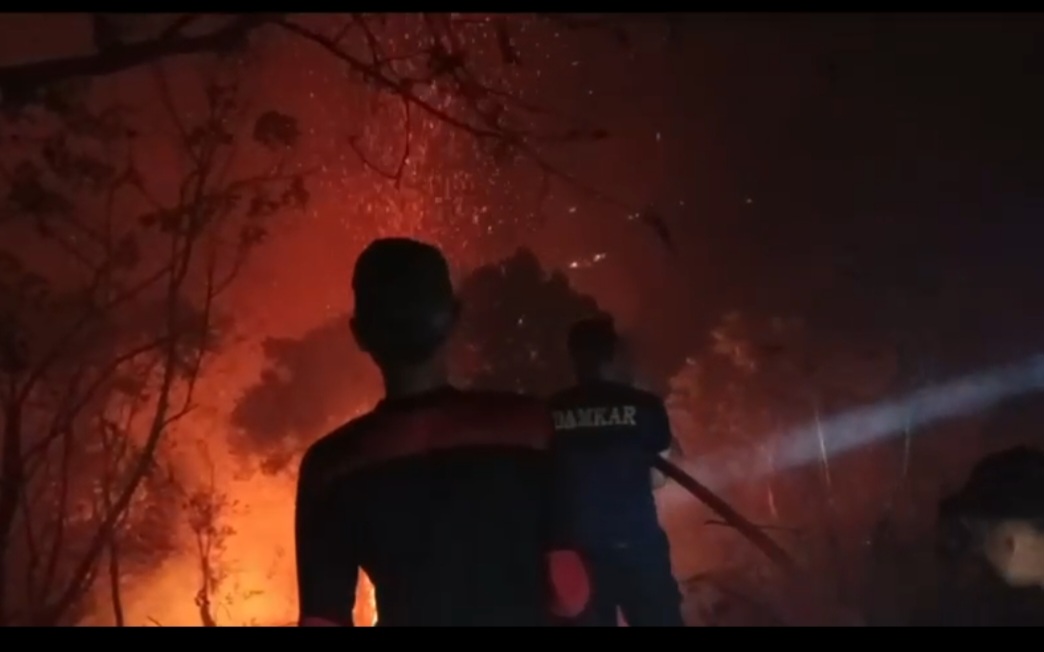 Tim berupaya padamkan api di lahan (karhula) di Aceh Barat. (BeritaNasional/BNPB)