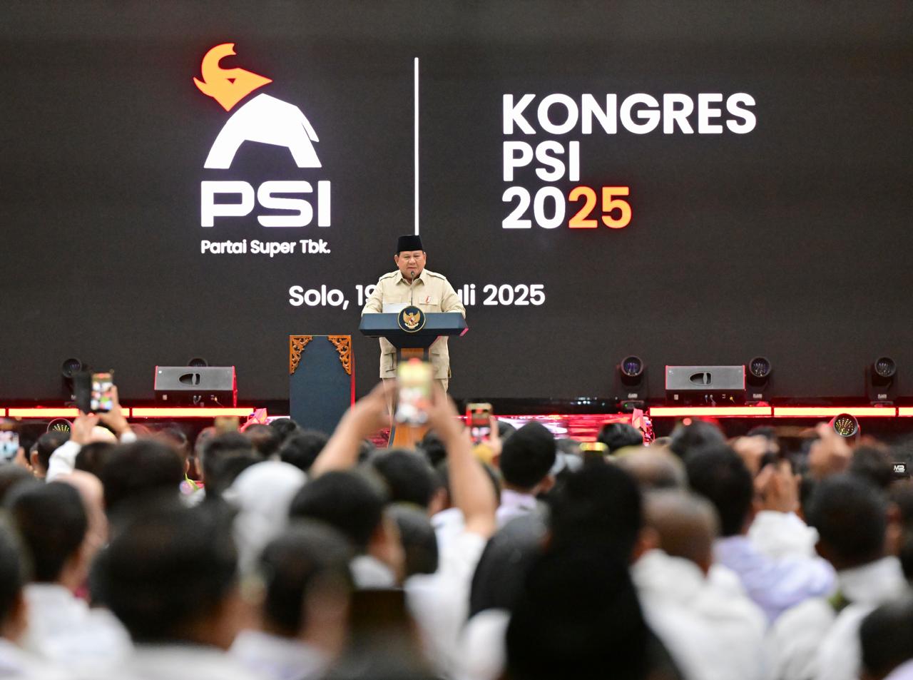 Presiden Prabowo Subianto saat penutupan Kongres PSI. (Foto/YouTube)