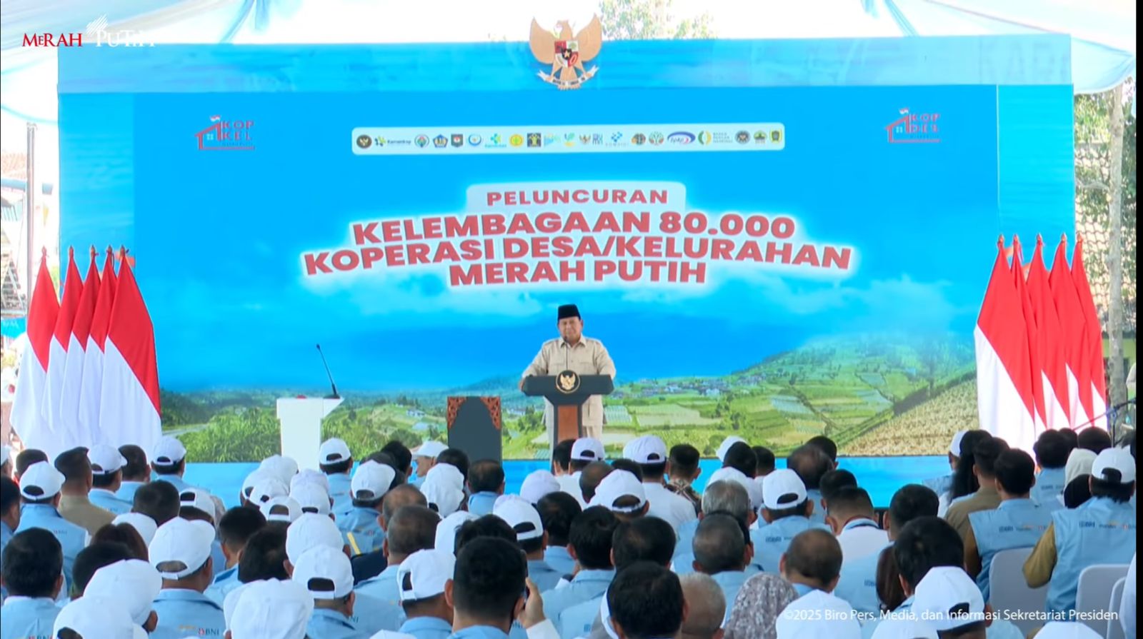 Prabowo sambutannya dalam peluncuran Kopdes Merah Putih. (Foto/YouTube Sekretrariat Presiden)