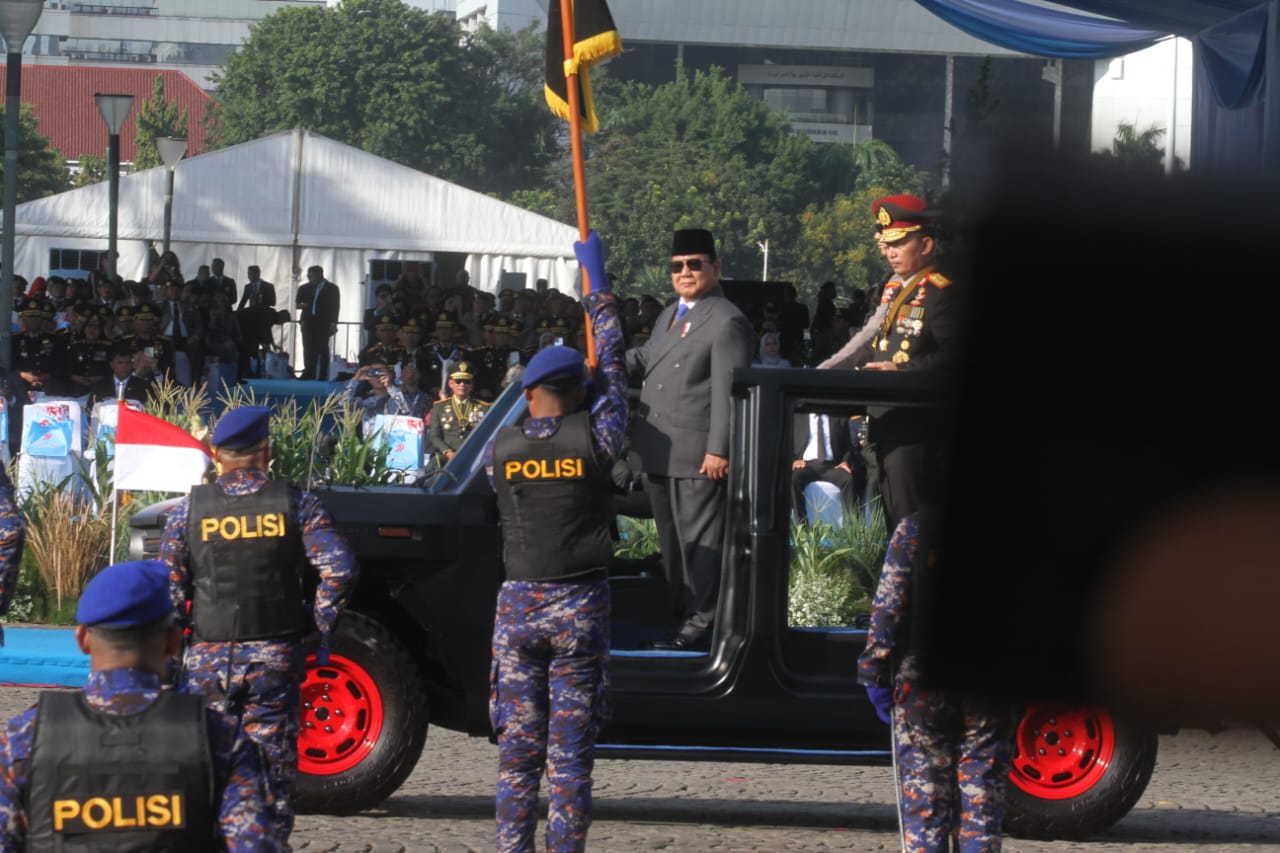 Presiden Prabowo pada momentum peringatan Hari Ulang Tahun (HUT) ke-79 Bhayangkara. (BeritaNasional/Oke Atmaja)