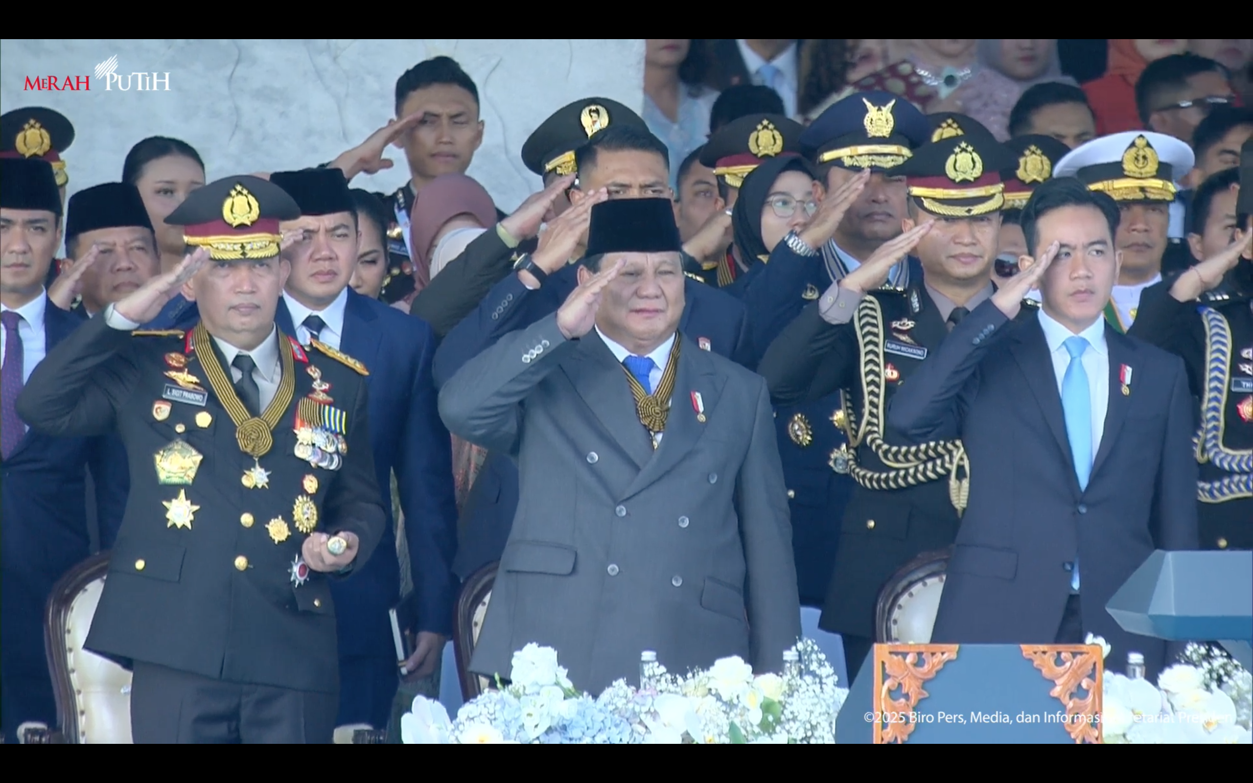 Presiden Prabowo pada momentum peringatan Hari Ulang Tahun (HUT) ke-79 Bhayangkara. (Foto/YouTube Sekretariat Presiden)