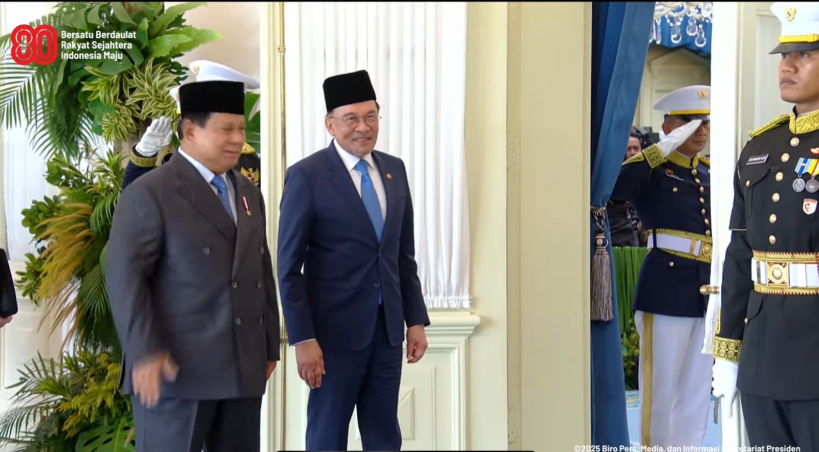 Presiden Prabowo Sambut Anwar Ibrahim. (Foto/YouTube Sekretariat Presiden)