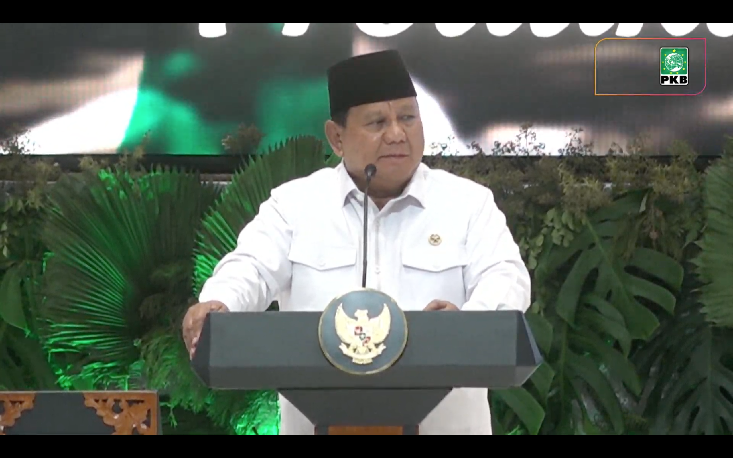 Presiden Prabowo Subianto saat hadir di Hari Lahir (Harlah) ke-27 PKB. (Foto/YouTube PKB)