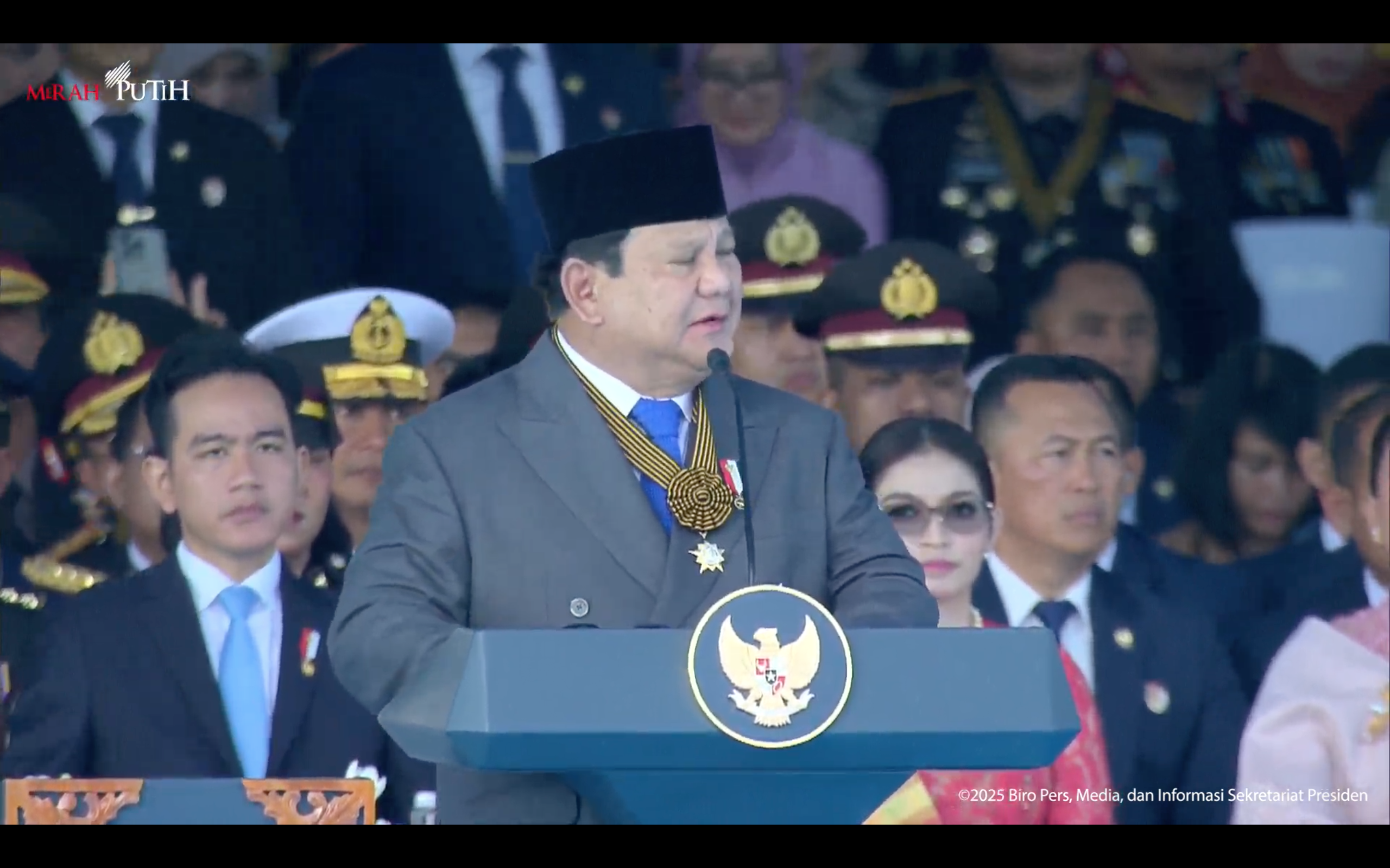 Presiden Prabowo Subianto di HUT Bhayangkara ke-79. (Foto/YouTube Sekretariat Presiden)