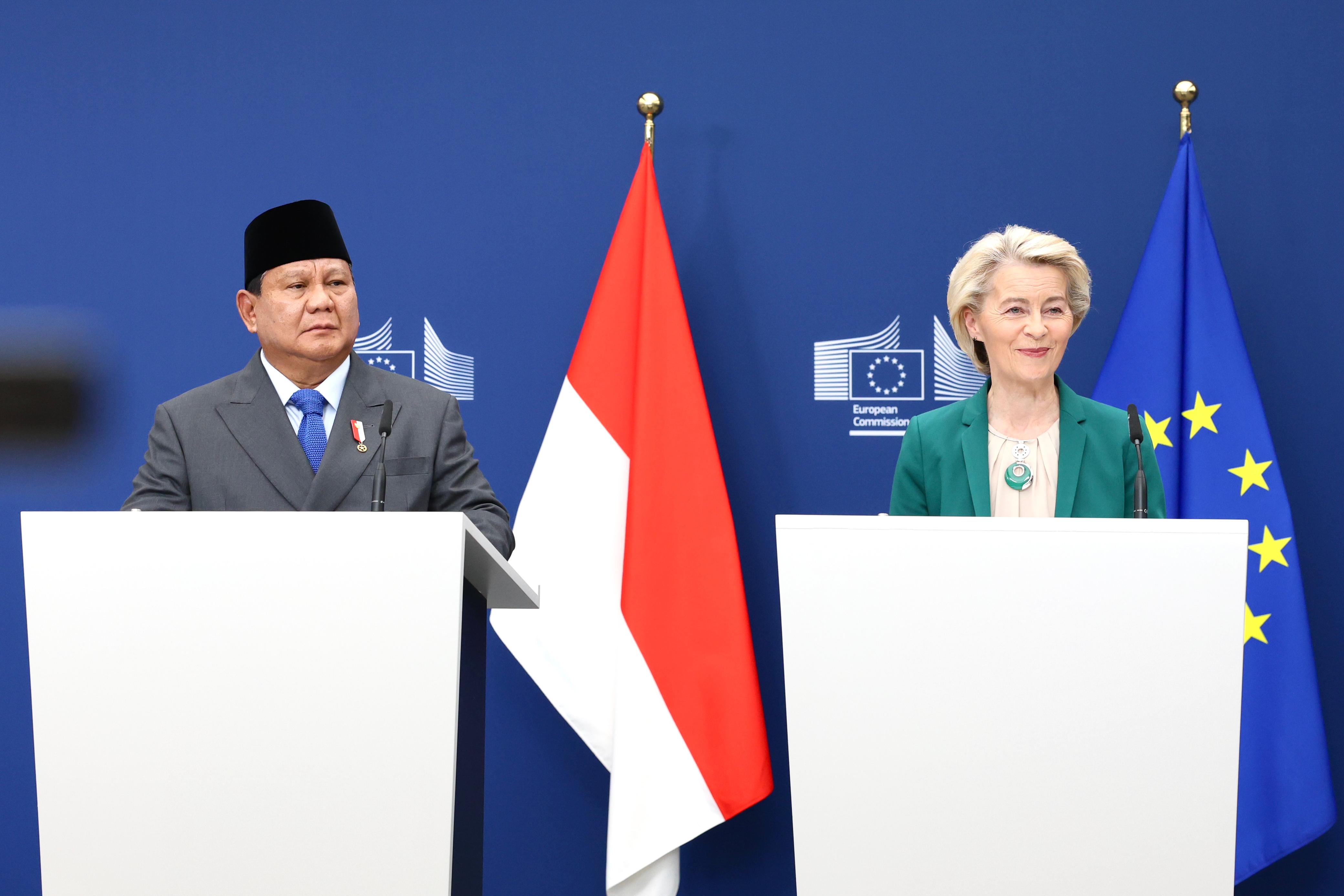 Presiden Republik Indonesia Prabowo Subianto dan Presiden Komisi Eropa Ursula von der Leyen. (Foto/Tim Media Prabowo)