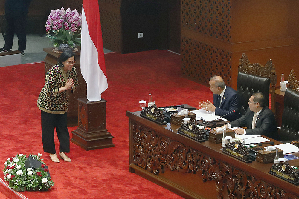Penyampaian keterangan Pemerintah pada Rapat Paripurna ke-21 Masa Persidangan IV Tahun Sidang 2024-2025. (BeritaNasional/Elvis Sendouw)