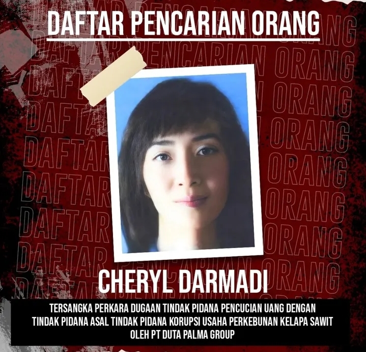Cheryl Darmadi Masuk DPO Kasus Korupsi TPPU PT Duta Palma, Kejagung Ungkap Identitas Lengkap Cheryl Darmadi. (Foto/Istimewa)