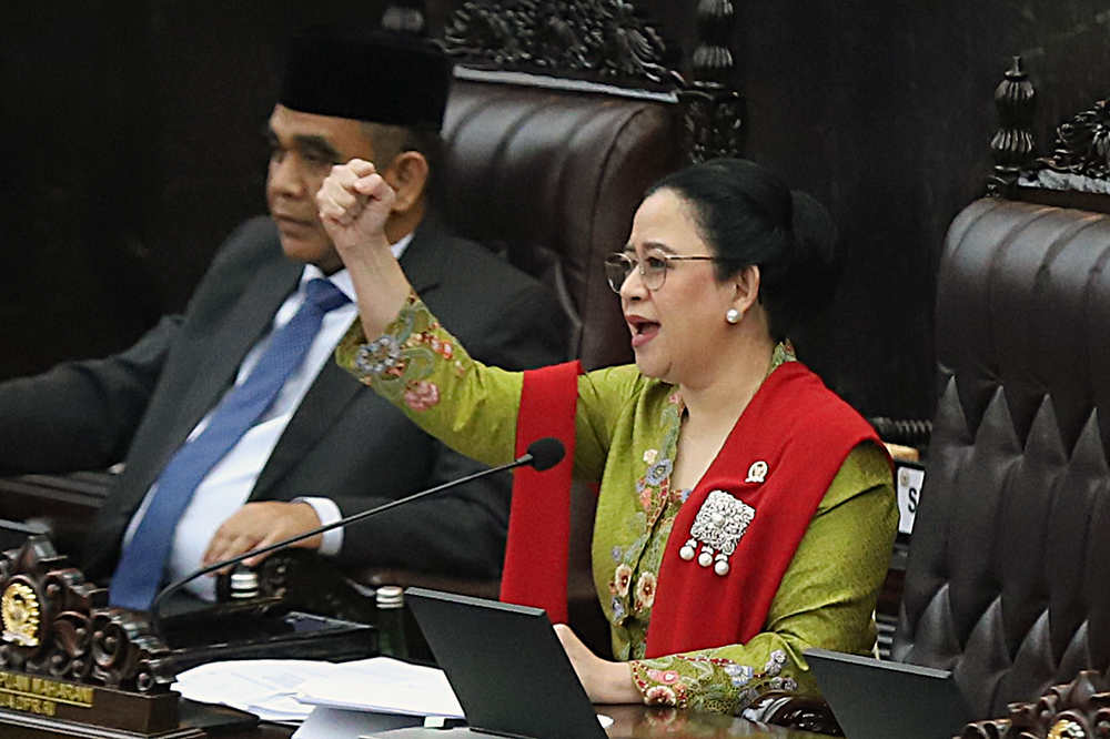 Ketua DPR Puan Maharani sampaikan pidato pada sidang Tahunan 2025. (BeritaNasional/Elvis Sendouw)