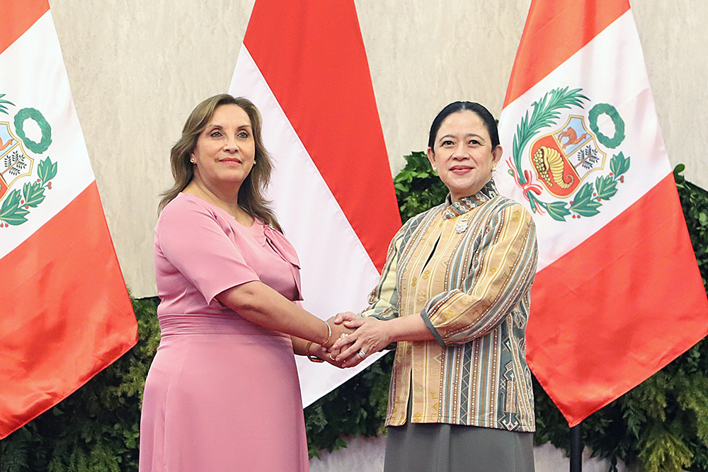 Ketua DPR RI, Puan Maharani menerima kunjungan Presiden Peru Dina Ercilia Boluarte Zegarra. (BeritaNasional/Elvis Sendouw)