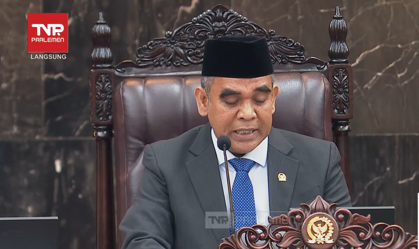 Ketua MPR RI Ahmad Muzani saat berpidato di sidang Tahunan MPR 2025. (Foto/TV Parlemen)