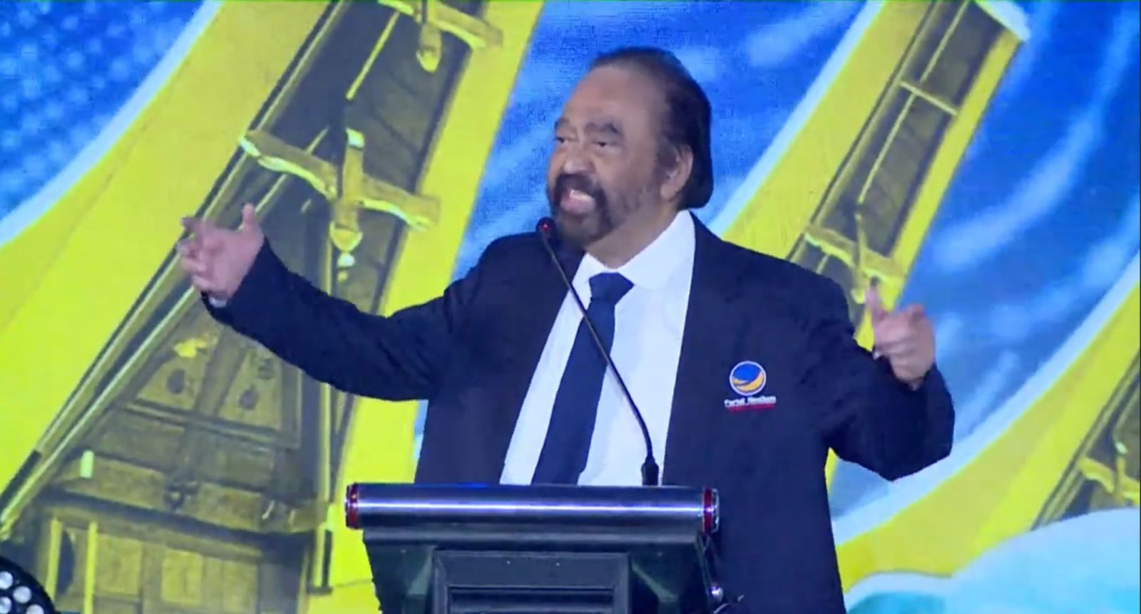 Ketua Umum Partai NasDem Surya Paloh saat memberikan sambutan di Rakernas. (Foto/YouTube NasDem)