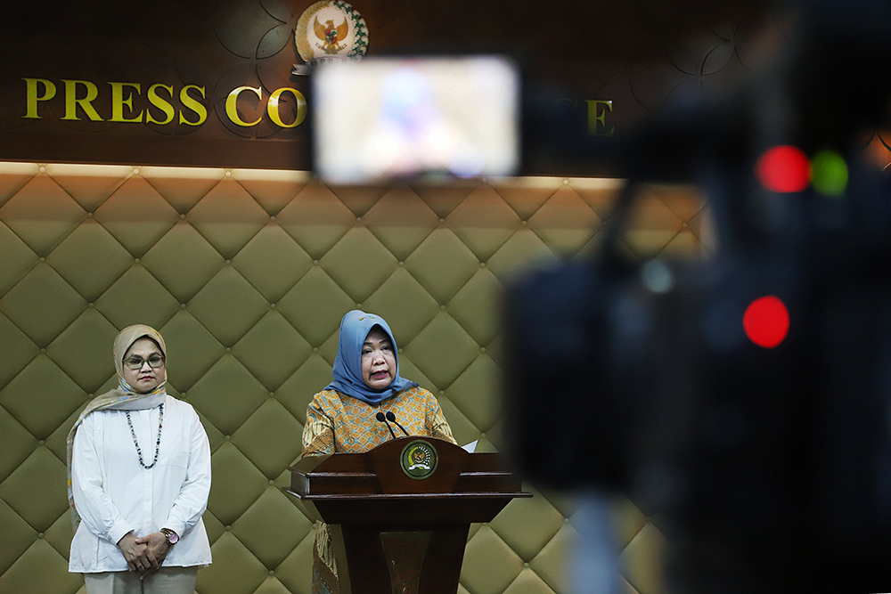 Sekretaris Jenderal (Sekjen) MPR RI Siti Fauziah memberikan keterangan agenda acara Sidang Tahunan MPR RI 2025 . (BeritaNasional/Elvis Sendouw)