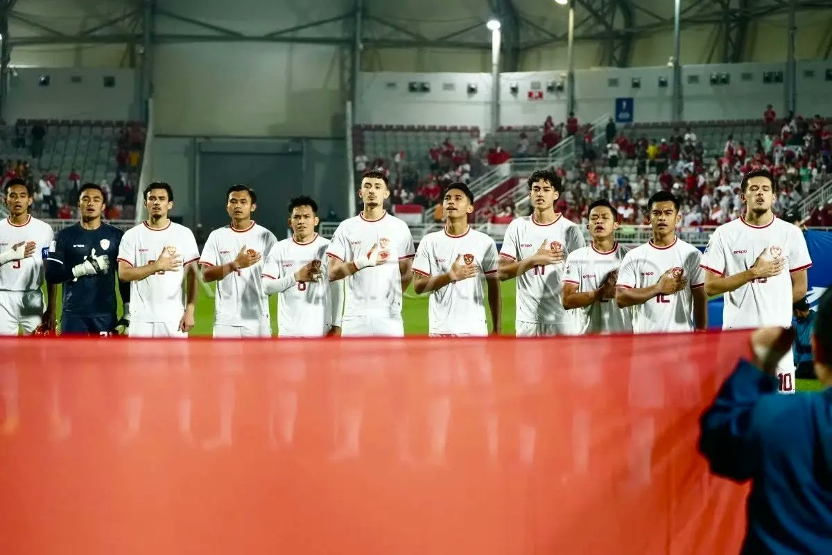 Timnas Indonesia U-23 saat menyanyikan Lagu Indonesia. (Foto/PSSI)
