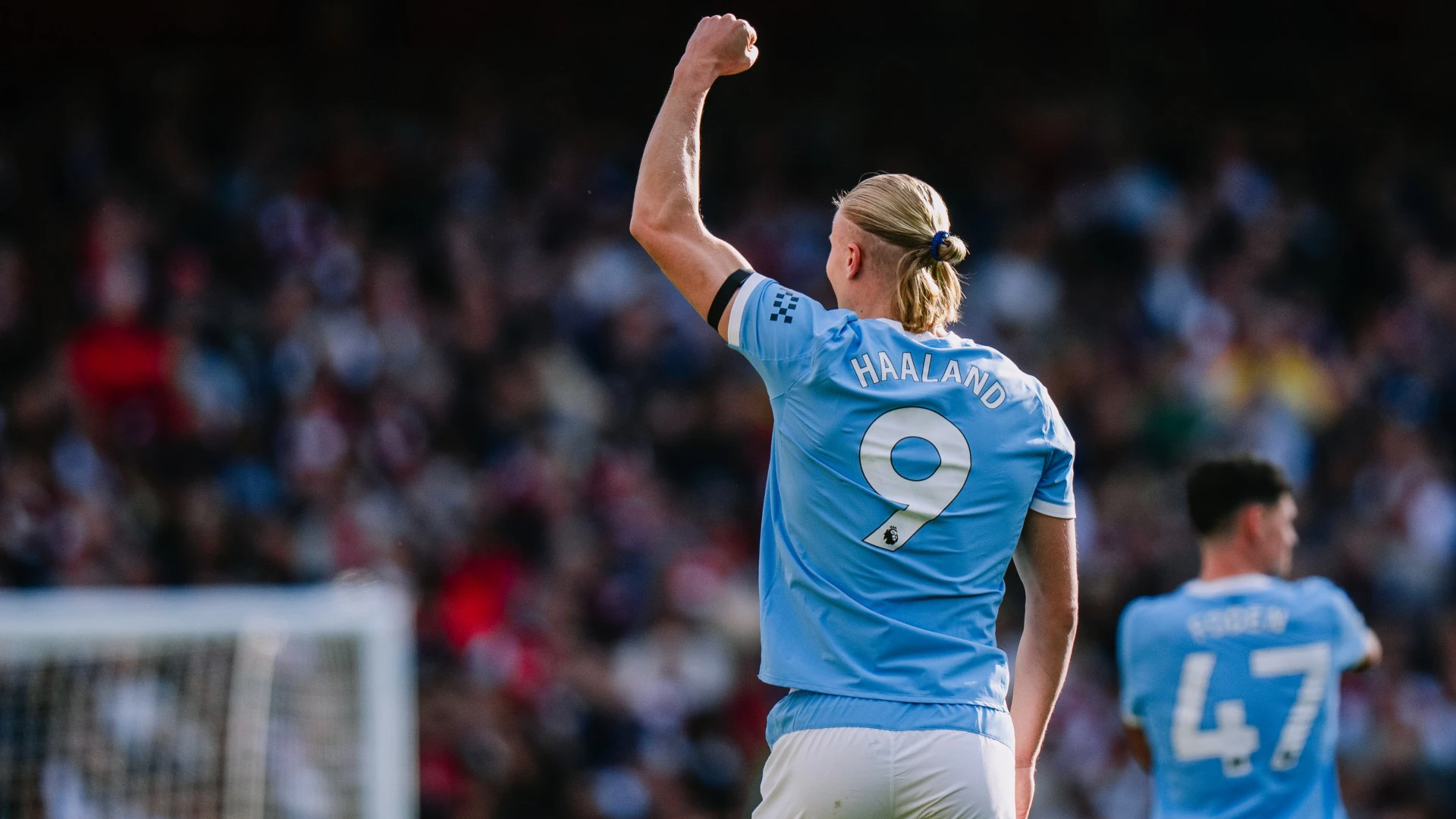 Bomber Manchester City Ering Haaland setelah mencetak gol ke gawang Arsenal. (Foto/mancity.com)