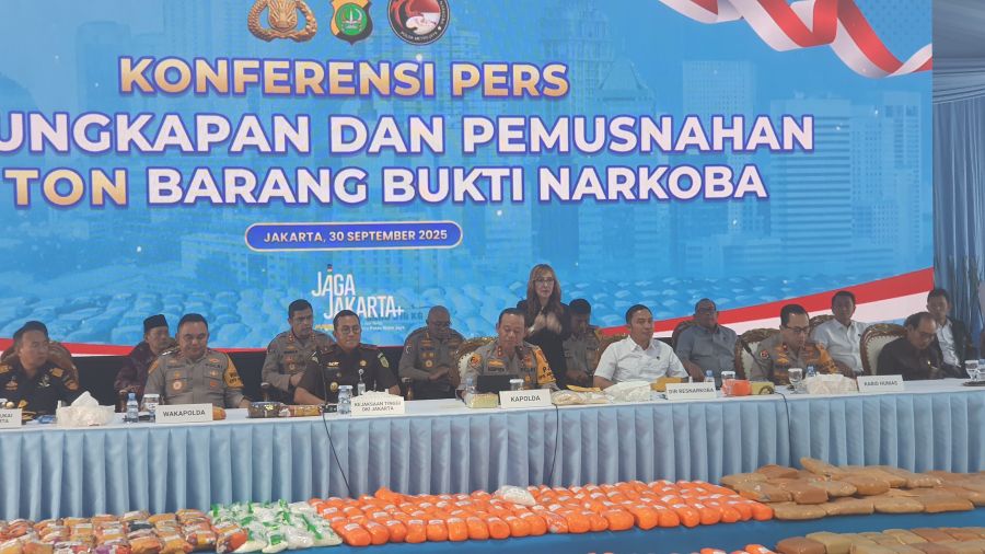 Konferensi Pers pengungkapan kasus tindak Pidana Narkotika dan pemusnahan Barang bukti kurun waktu dari Bulan Juli- September 2025. (BeritaNasional/Bachtiarudin Alam)