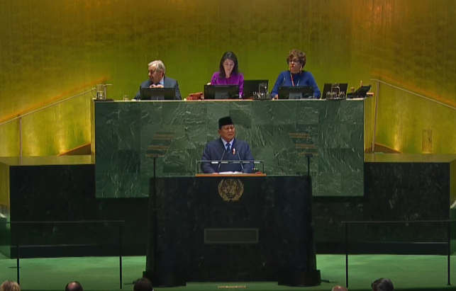 Presiden Prabowo Subianto saat berpidato di Sidang Umum PBB. (Foto/YouTube Setpres)