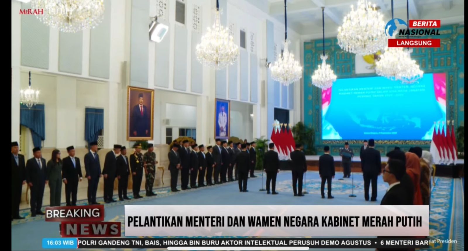 Daftar 4 Menteri dan 1 Wamen yang Dilantik Prabowo. (Foto/BeritaNasional TV)