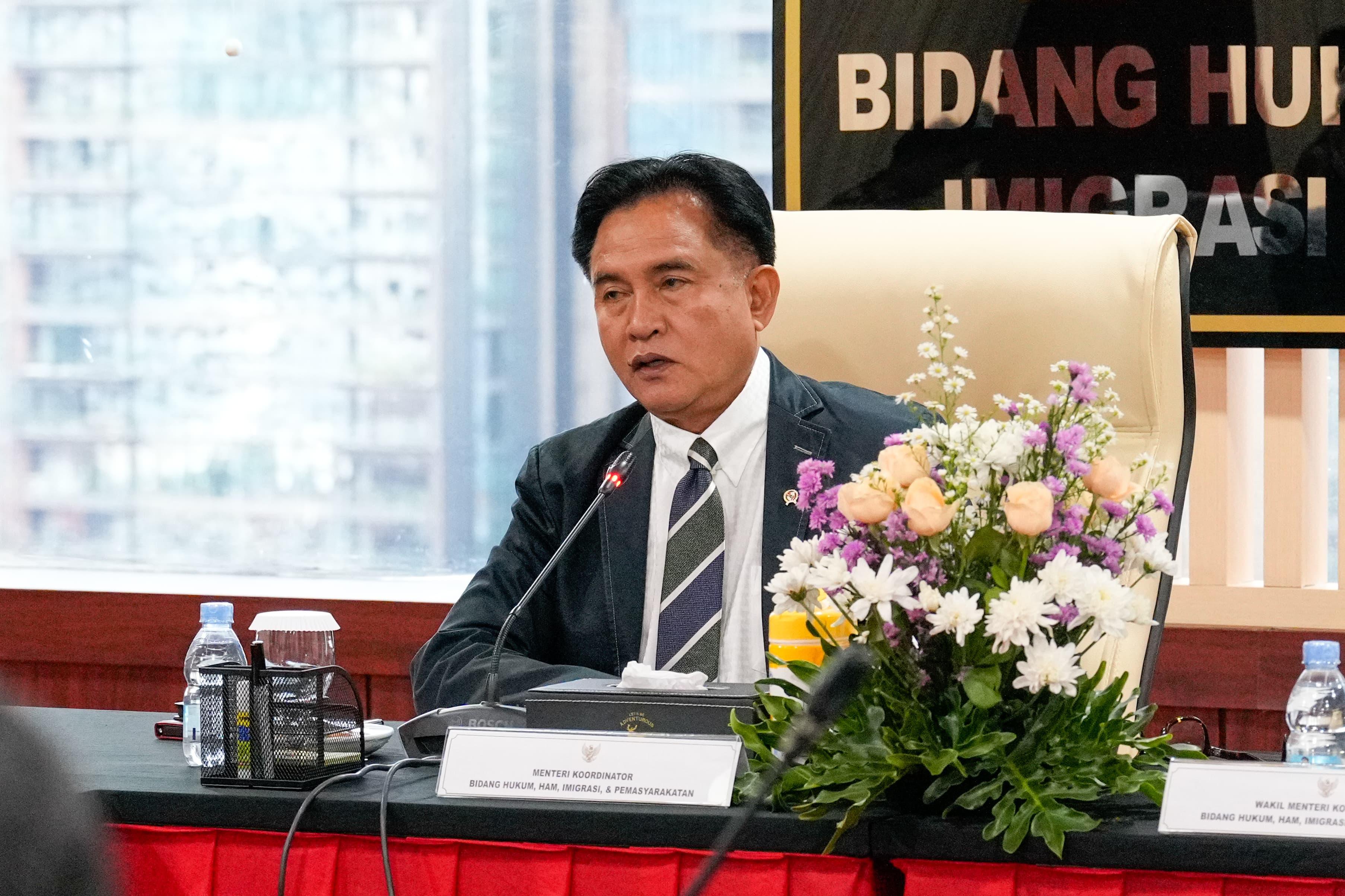 Menteri Koordinator Bidang Hukum, Hak Asasi Manusia, Imigrasi, dan Pemasyarakatan Yusril Ihza Mahendra  (BeritaNasional/istimewa)