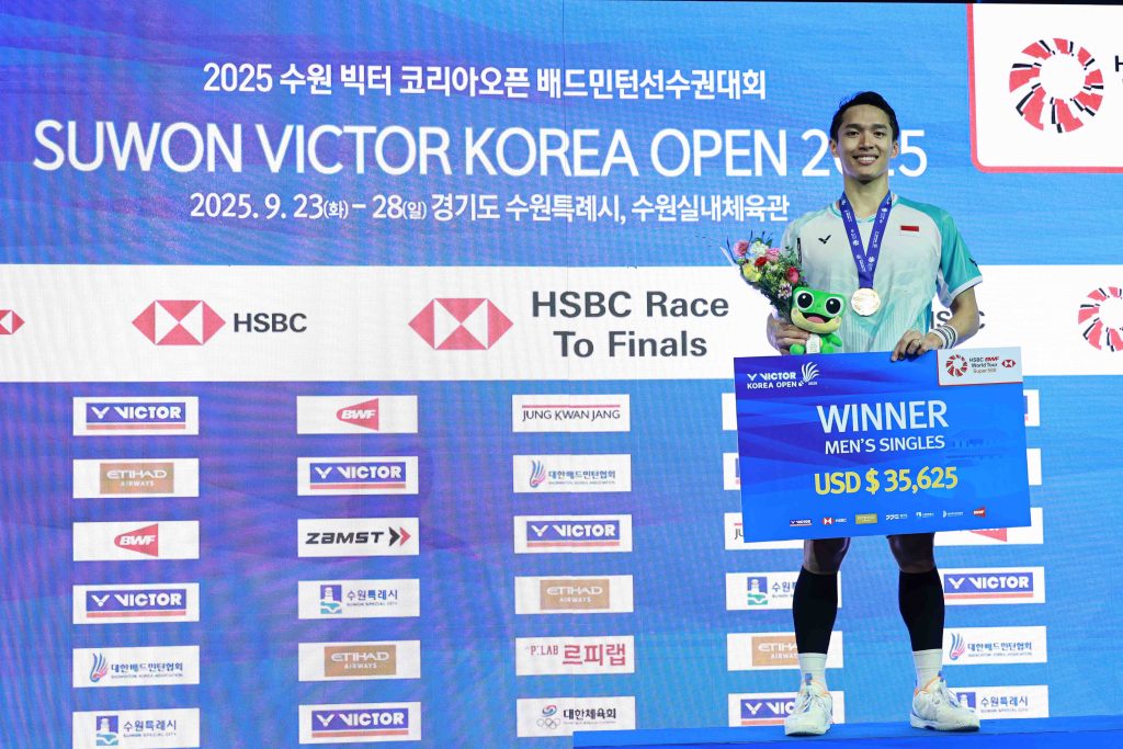 Pebulu tangkis tunggal putra Indonesia, Jonatan Christie, berhasil meraih gelar juara. (Foto/PBSI)