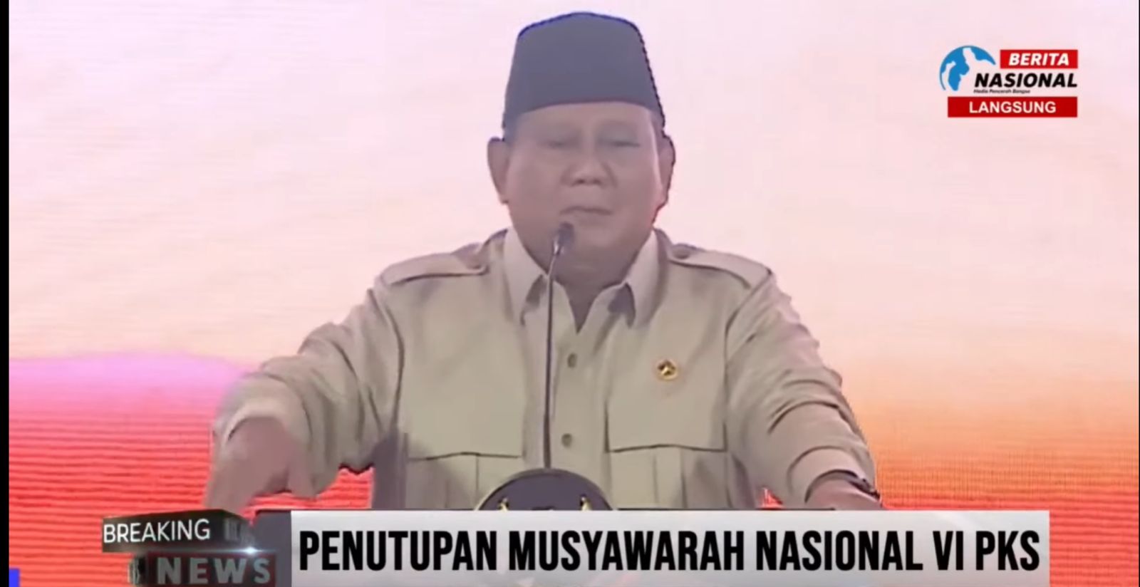Presiden Prabowo dalam penutupan Munas VI PKS. (Foto/BeritaNasional)
