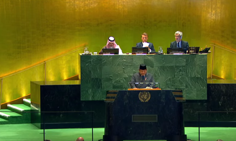 Presiden Prabowo Subianto di Gedung Majelis Umum PBB, New York, Amerika Serikat, Senin (22/9/2025). (Foto/doc. UN TV)