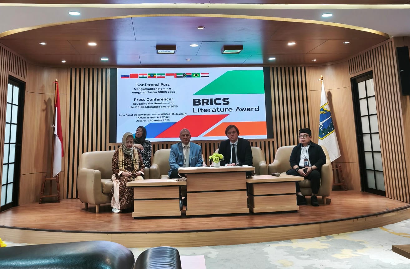 Konferensi pers BRICS Literature Award 2025 di Pusat Dokumentasi Sastra H.B. Jassin, Taman Ismail Marzuki (TIM), Jakarta. (Foto/istimewa)