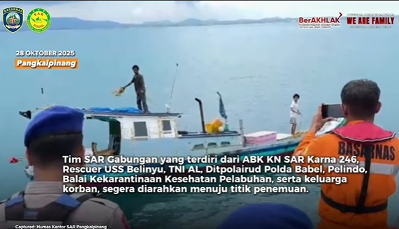 Hilang kontak sejak 20 Oktober, 2 nelayan Pangkalpinang diselamatkan Tim SAR. (Foto/@sar_nasional)