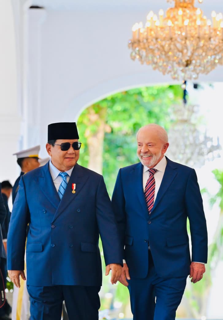 Presiden Indonesia Prabowo Subianto dan Presiden Brasil Luiz Inácio Lula da Silva di Istana Merdeka. (Foto/BPMI)