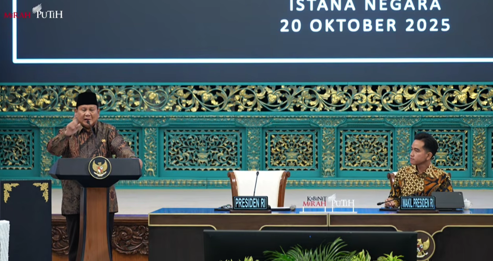 Presiden Prabowo dalam Sidang Kabinet Paripurna di Istana Negara, Jakarta, Senin (20/10/2025). (Foto/Tangkapan Layar)