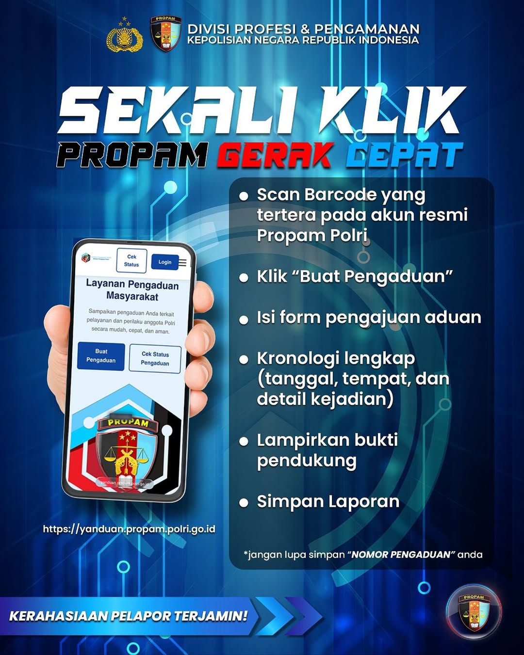 Pengaduan Cepat Propam Polri, Warga Tinggal Scan Barcode Tuk Laporkan Oknum Polisi Nakal Pengaduan cepat Propam Polri, Warga Tinggal scan barcode tuk laporkan oknum polisi nakal. (BeritaNasional/Bachtiarudin)