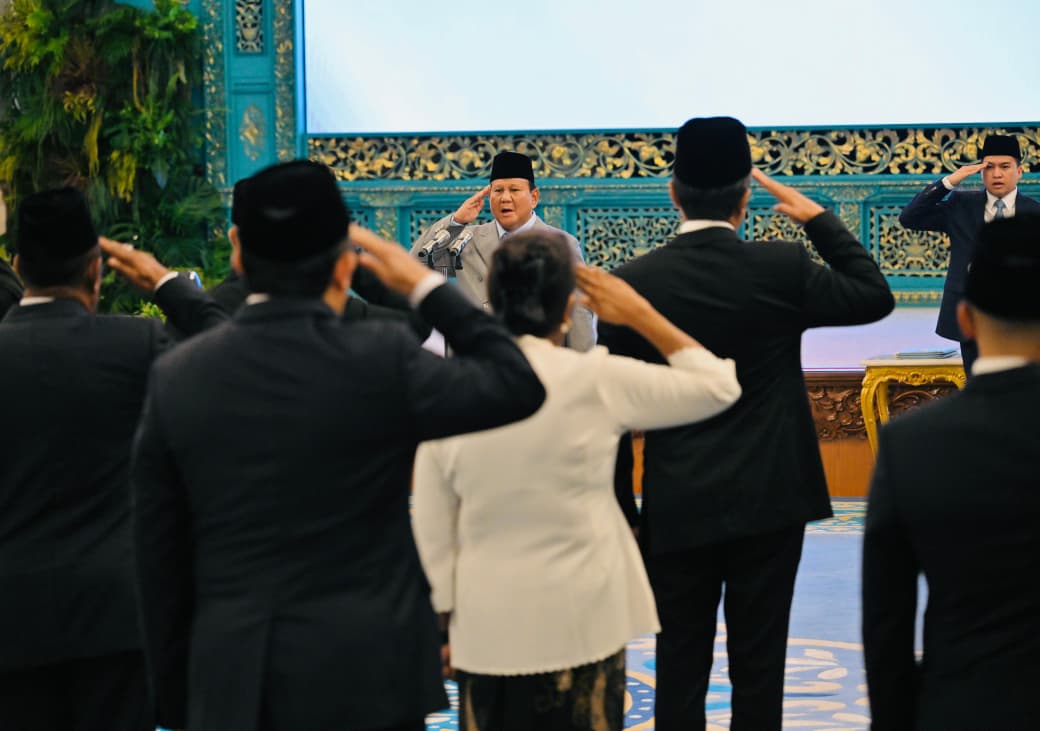 Presiden Prabowo Subianto saat pelantikan Pengurus Komite Eksekutif Percepatan Pembangunan Otsus Papua. (Foto/BPMI)