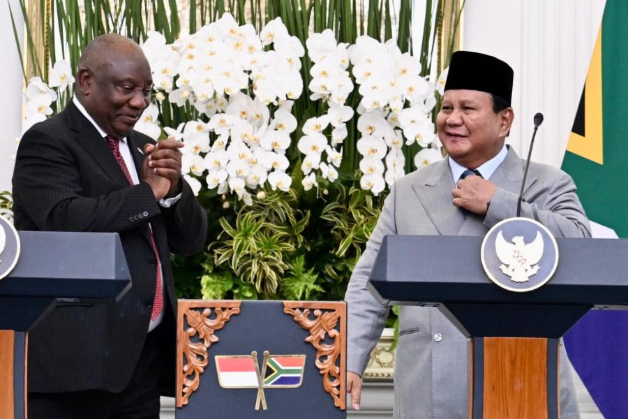 Momen pertemuan Presiden Prabowo dengan Presiden Afrika Selatan, Cyril Ramaphosa, Selasa (21/10/2025). (Foto/ Cahyo - Biro Pers Sekretariat Presiden)