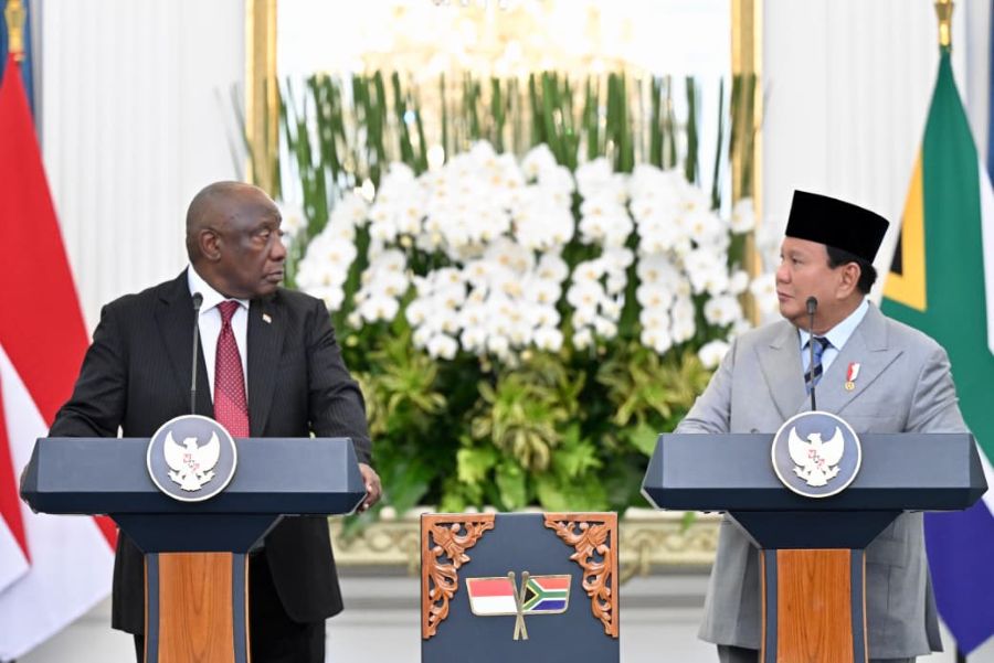 Momen pertemuan Presiden Prabowo dengan Presiden Afrika Selatan, Cyril Ramaphosa, Selasa (21/10/2025). (Foto/ Cahyo - Biro Pers Sekretariat Presiden)