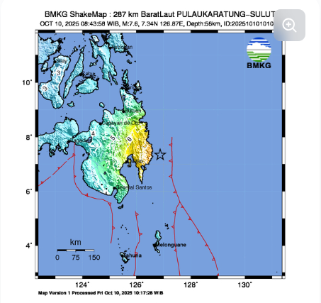 Tsunami setinggi 5-17 cm terjadi di Kepulauan Talaud. (foto/@infoBMKG)