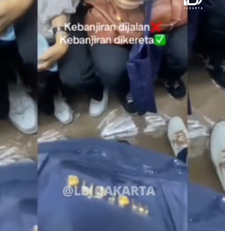 video viral yang memperlihatkan banjir di dalam Commuter line. (Foto/Insntagram)