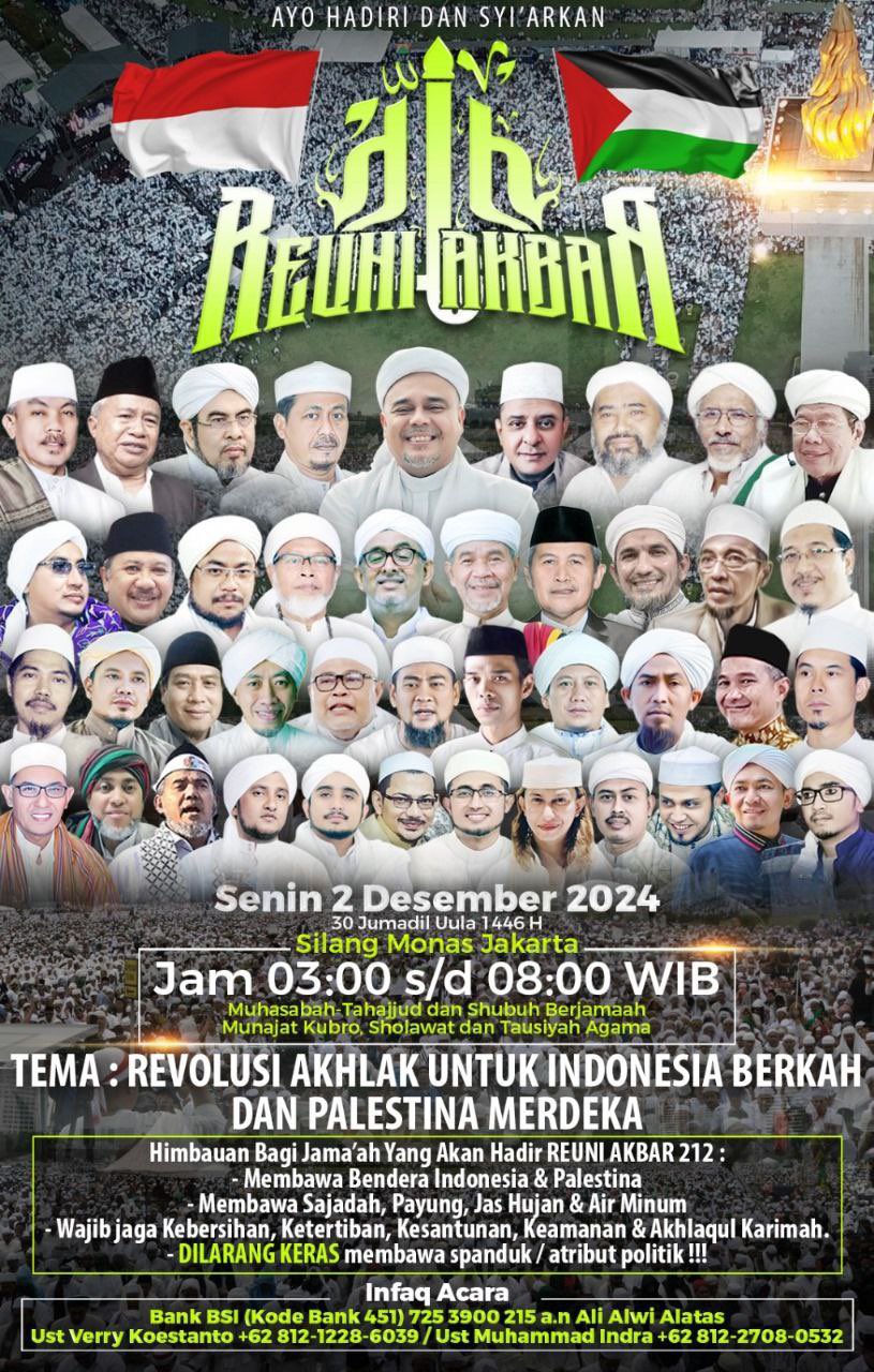 Alumni 212 gelar reuni akbar, undang Presiden Prabowo hingga Rizieq Shihab. (Foto/X Maria Alkaff)