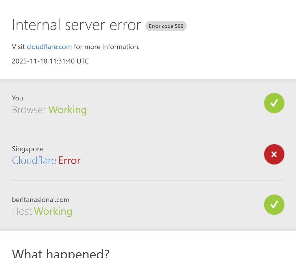 Cloudflare down, sejumlah situs berita tanah air tumbang. (BeritaNasional/Iman)