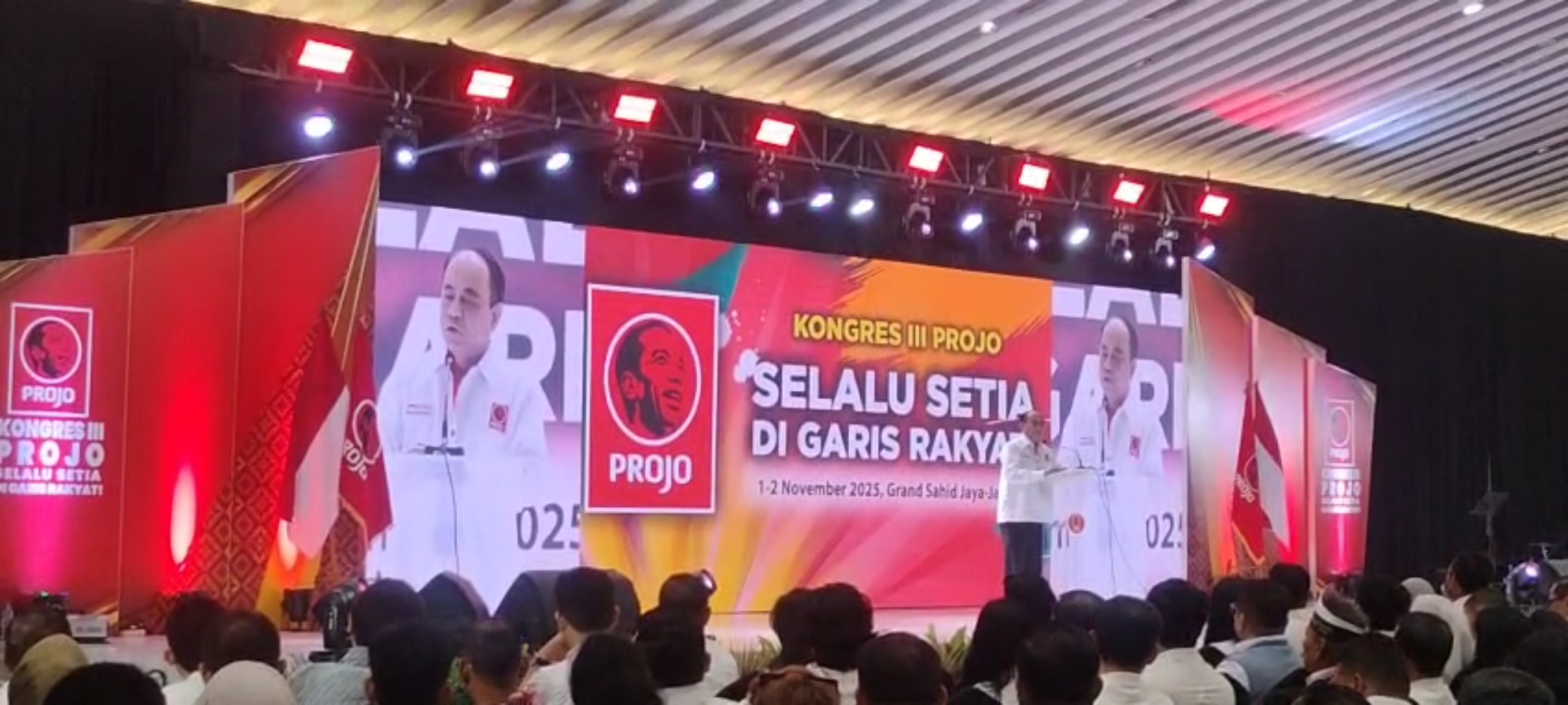 Ketua Umum Projo Budi Arie saat Kongres III Projo. (BeritaNasional/Ahda)